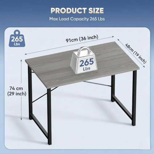Image of JD FRESH 36 Inch Folding Study Table Desk with Metal Frame & Wooden Finish /Portable Table /Space Saving Computer Desk for Home Office, Bedroom /Foldable Writing Table, Laptop Desk (Grey)