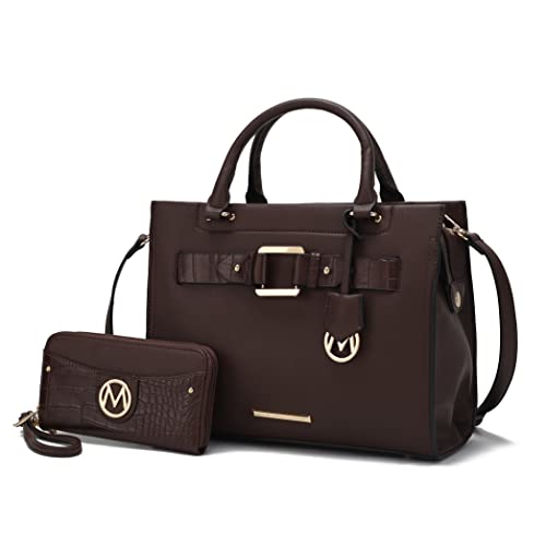 Image of MKF Collection Crossbody Tote Bag for Women & Wristlet Wallet Purse Set - PU Leather Top-Handle Satchel Shoulder Handbag