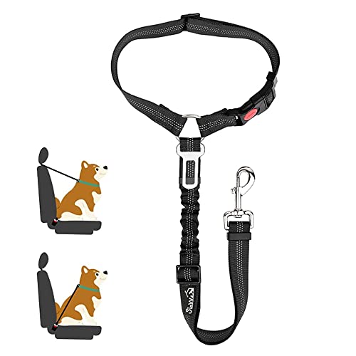 SlowTon Hundegurt fürs Auto, 2-in-1 Kopfstützen-Rückhalte Anschnallgurt Hund Auto mit Universalschnalle und einstellbarem, reflektierendem Gummiband zum Aufhängen von Sicherheitsgurten an Kopfstützen