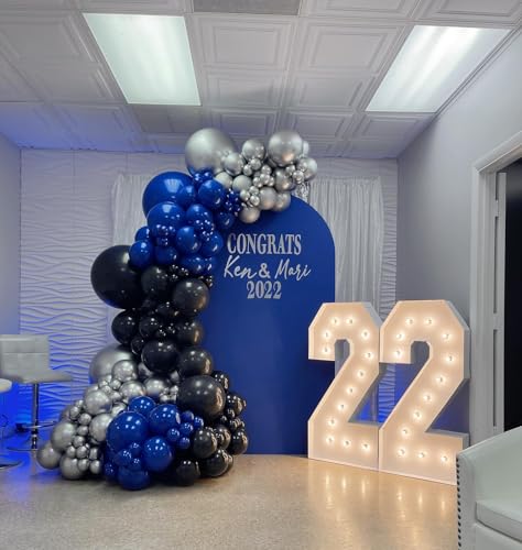 Image of Blue and Black Balloon Arch Kit, 201Pcs Explosion Star Royal Blue Metallic Sliver Black Balloon Garland kit, Different Size Balloons for Anniversary Birthday Graduation Prom Party Decorations