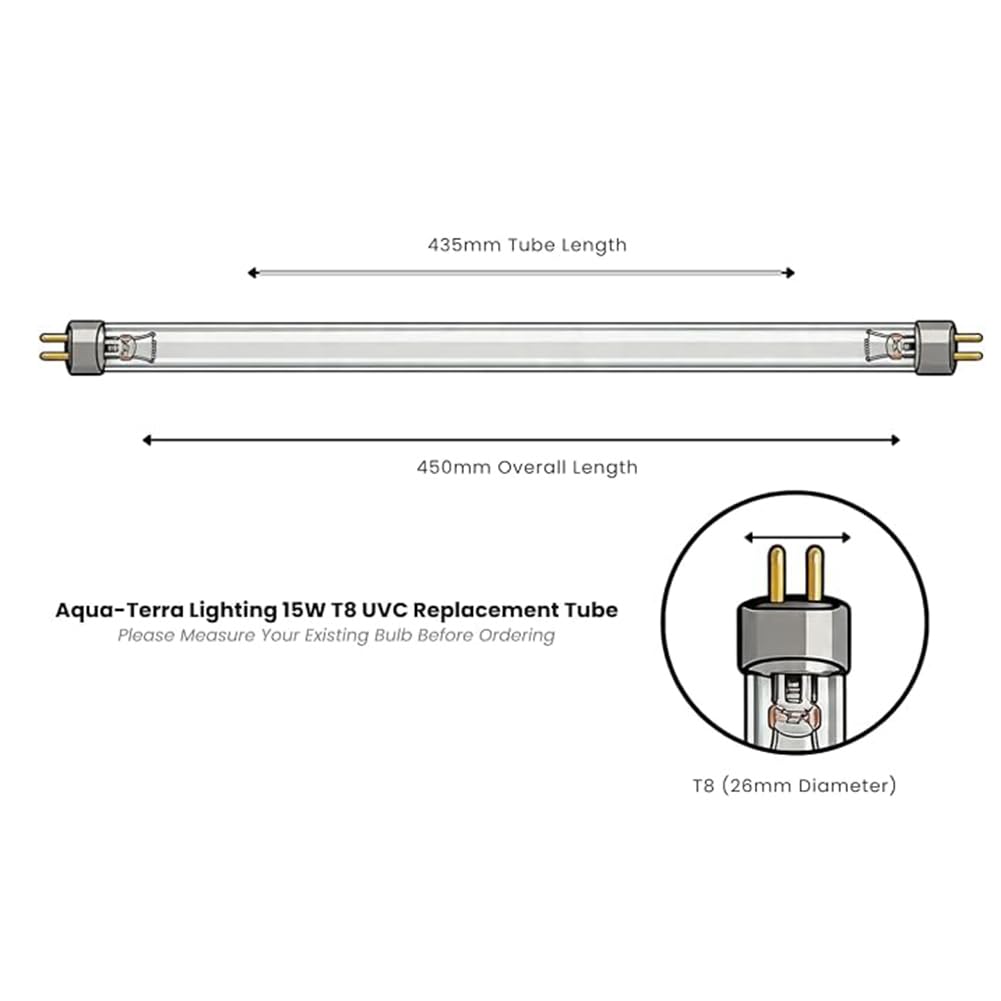 Genérico Tubo Germicida UVC de 15W (T8, G13) – Lámpara de Reemplazo UV-C de Alta Potencia, Desinfección de Superficies – Bombilla UV de Larga Vida de 452mm
