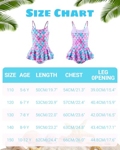 JiAmy Girl's One Piece Swimsuit Mermaid Spaghetti Straps Swimwear Bathing Suit with Ruffle Skirt4