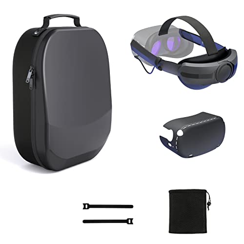 AUBIKA 8 in 1 Black Case Set for Oculus Quest 2, Including Elite Strap, Carrying Case, Shell Protective Cover, Removable Cushion etc, Accessories Compatible with Oculus Quest 2