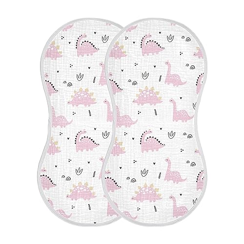 Image of Muslin Baby Burp Cloths, Baby Pink Dinosaurs Muslin Baby Rags Comfy Soft Absorbent in for Newborn Boys and Girls 2 Piece 22 x 11 Inch
