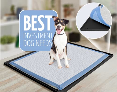 Image of TidyFriend Dog Pee Pad Holder Tray Fits for 30 inch x 23 inch Pee Pads with Corner Lock Holes, Raised Edges, Non-Spill, Easy to Clean Silicone Dog Potty Tray Holder, For Indoor Floor Protection (Black)