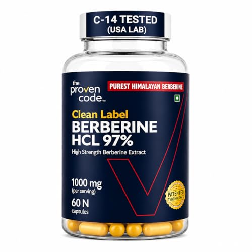 Image of Clean Label Berberine HCl 97% | C-14 Tested Natural Origin | Studied Strength Berberine Supplements 1000mg - Support Blood Sugar, Lower Cholesterol, PCOS supplements - 60 Capsules
