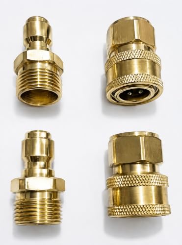 Image of Fieldstar Brass Quick Connect Adapter Set for Pressure Washer Hose Pipe, M22 x 15 mm, 2 Male + 2 Female Fittings, Leak-Proof Quick Couplers, Compatible with Most Car Wash Pressure Washer Hoses