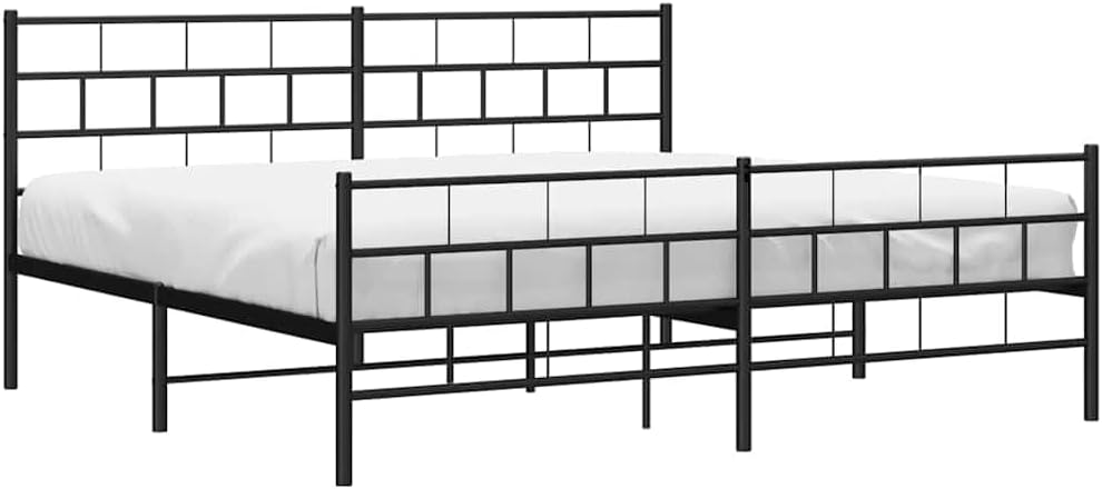 vidaXL Black Metal California King Bed Frame with Headboard & Footboard, Heavy-Duty Slats Support with Under-Bed Storage for Modern Bedroom, No Box Spring Needed & Easy Assembly, No Mattress