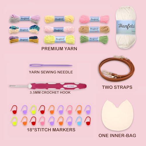 Image of Hanfetch Crochet Kit for Advanced or Intermediate Beginner, Step by Step Video Tutorial and Detailed Guide Instruction DIY Craft Supplies for Adult and Kid with Complete Kit for Granny Square Tote Bag
