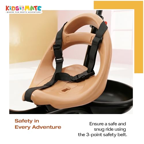 Image of Kidsmate Junior Tricycle for Kids with Parental Control | Cycle for Kids 1-4 Years | Baby Cycle | Bicycle with Storage Basket, Cushion Seat and Seat Belt Carrying Capacity 30 Kgs (Caramel-Black)