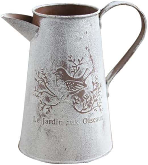 Vintage Flower Arrangement Bucket 4.33 Inch Iron Planter with Protective Coating Garden Tin Vase for Home Office Balcony Decor and Watering