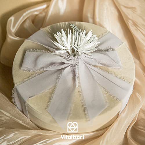 Vitalizart 3 Rolls Handmade Fringe Chiffon Silk Ribbon 1.5" X 7Yd Light Grey Ribbons Set For Wedding Invitations, Bridal Bouquets, Gifts Wrapping, Diy Crafts #TOP2