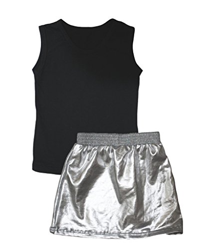 Vestido chaleco negro y falda plata brillante bicolor infantil