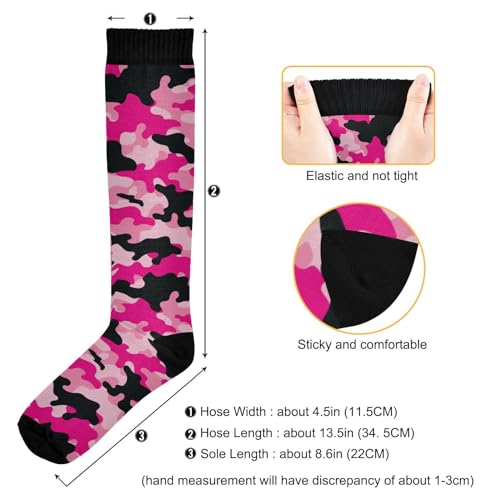 Military Pink Camouflage Women's Compression Socks Black White Camo Print Athletic Tube Sock Unisex Casual Knee High Socks Outdoor Sport Socks For Running Hiking Travel3