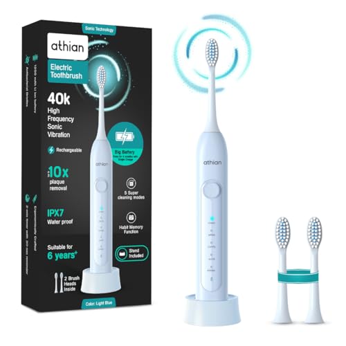 Image of athian Luxe Series UltraSonic Whitening Toothbrush with 2 Brush Heads 40,000 VPM Electric Motor & Rechargeable battery - 5 Super Brushing Modes & Smart timer (Adult Toothbrush - 2 Brush Heads)