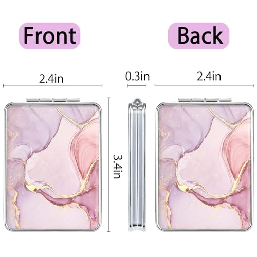dcdcee Pocket Mirror, Small Travel Mirror with Magnification, Portable Double-Sided Magnifying Cosmetic Mirror for Daily (Pink Marble)