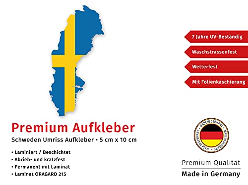 PREMIUM Autoaufkleber Schweden Fahne Kontur Aufkleber Auto Vespa Sticker Camper Wohnmobil Motorrad Waschanlagenfest Witterungs- und UV-beständig