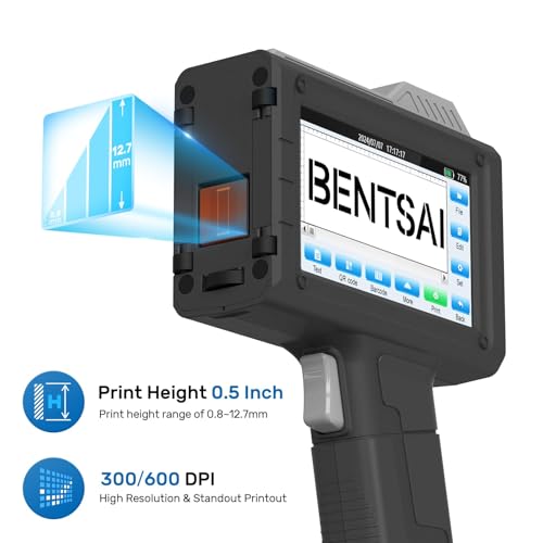 Image of BENTSAI Handheld Inkjet Printer BT-HH62 Series Newly Upgraded with 16H Long Endurance Use for Batch Number Date Code Logo Serial Number QR Code on Plastic Cardboard Wood Metal (0.5 Inch with Sensor)