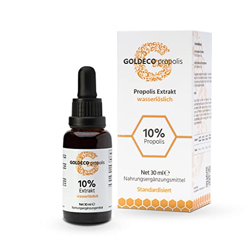 GOLDECO Propolis Tinktur 10% - 30ml Propolis Tropfen ohne Alkohol, Propolis Extrakt mit Pipette, 100% natürlich direkt vom Imker, standardisierte Qualität, fairer Handel Cover
