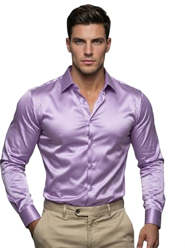 Image of Diverse Men's Satin Casual Shirt | Premium Solid Poly Satin | Wrinkle-Free, Full Sleeve Regular Fit Office, Business Wear