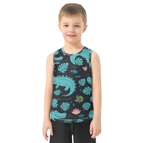 JUNZAN Alligators Tropical Leaves Boys Tshirts Tank Tops Sleeveless Teens Vest Kids Activewear for Soccer Exercise Beach 3T2