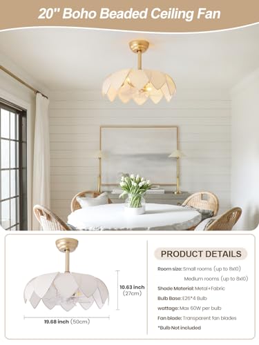 Image of ainqiant 20 inch Gold Fandelier Ceiling Fans with Lights,Flower Chandelier Ceiling Fan with Light and Remote Control, Boho Fandelier with 6 Speeds for Bedroom, Nursery, Living Room