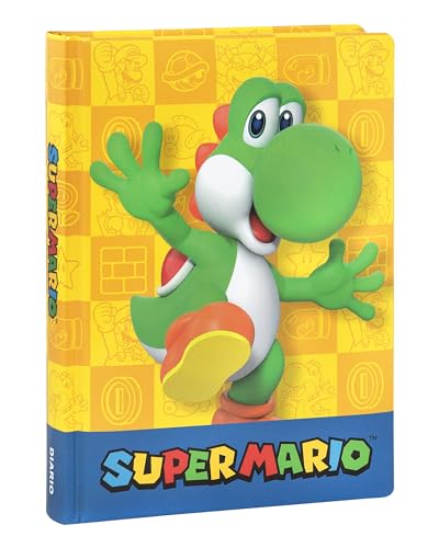 Super Mario – Diario escolar oficial Super Mario, diario de 12 meses ideal para la escuela primaria, con tapa acolchada y 320 páginas interiores impresas a color, 13 x 17,8 cm