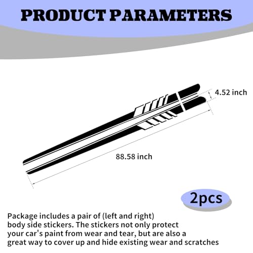 Image of ijuicy 2 PCS Car Body Decoration Decals, Waterproof BK Material Sports Style Long Stripes Side Skirt Stickers, Vehicle Personalized Decorative Accessories, Suitable for Most Car Models (Black)