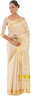 fashily Women’s Kerala Tissue Plain Saree with Running Blouse| Onam & Vishu Kani Special | Traditional Kasavu White Colour-picture-55