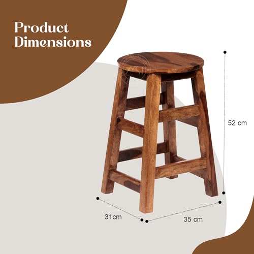 Image of NSH Solid Sheesham Wood Round Top Liva Multipurpose Stool | Pre-Assembled, Ideal Stool for Home, Kitchen, Living Room, Bars and Any Outdoor & Indoor Use | Teak Finish, 1 Wooden Stool