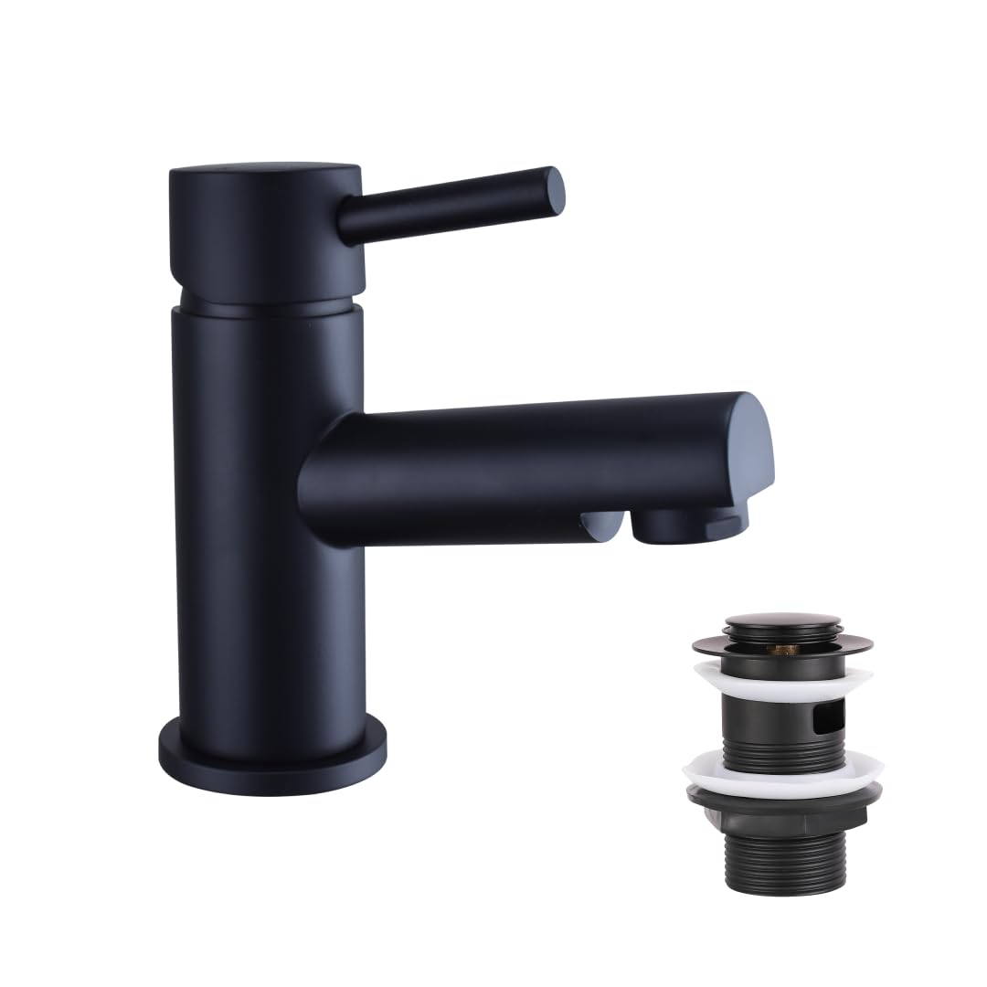Veebath Matt Black Delta Mono Basin Mixer – Finish, G1/2" Inlet, Single Lever, Rounded Edge Deck Mounted, Modern Design Sink Taps, Bathroom And Basin Tap