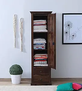 Furniseworlds Sheesham Wood Wardrobe with Door and 3 Shelves Storage for Bedroom Wooden Almirah for Clothes for Living Room Bedroom Home, Solid Wood Furniture (Walnut Single Door)