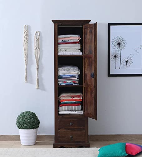 Image of Sheesham Wood Wardrobe with Door and 3 Shelves Storage for Bedroom Wooden Almirah for Clothes for Living Room Bedroom Home, Solid Wood Furniture (Walnut Single Door)