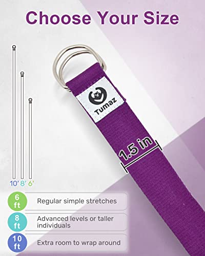 image for Tumaz Yoga Strap/Stretch Bands [15+ Colors, 6/8/10 Feet Options] with 