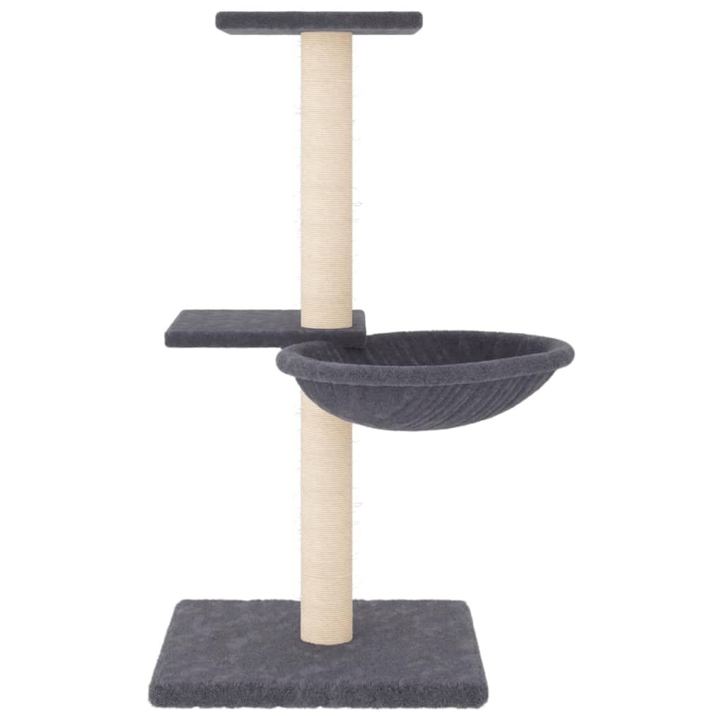 Rascador pequeño con columnas rascadoras de sisal, gris oscuro, 72 cm, árbol rascador para gatos con felpa, hueco y cesta para gatitos y gatos pequeños, estable trepador de madera