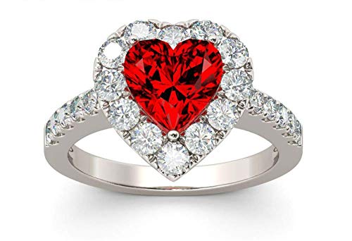 Bib Jewelry Red Ruby Heart Shape Gemstone Plated 925 Silver Wedding Rings for Women Bridal Fine Jewelry Engagement Bague Accessories Size 6-10 (6#)