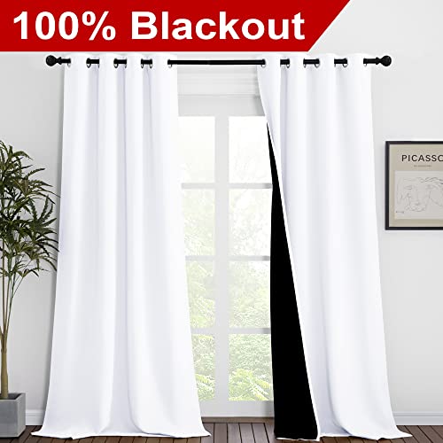 NICETOWN White Blackout Curtains 90 inches Long，Full Light Blocking Drapes with Black Liner for Nursery，Thermal Insulated Draperies for Hall，Villa (2 Pieces，46" Wide Each Panel，Pure White) by NICETOWN - Used condition - Image 2