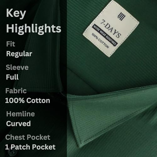 Image of 7-DAYS Men's Premium Formal Shirt - 100% Pure Cotton, Regular Fit, Plain, Full Sleeves, with Pocket - Perfect for Office Wear & Under Suits