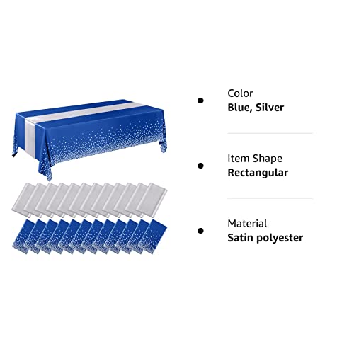 Breling 24 Packs Wedding Satin Table Runner Disposable Plastic Tablecloths 54 X 108 Inch Cloths For Parties Tablecloth 12 Runners Birthday Celebration (Blue, Silver) #TOP7