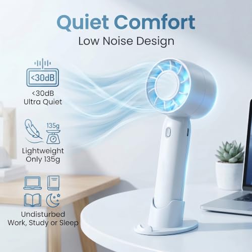 Image of Gismo Mini Portable Handheld Fan, High-Capacity Rechargeable 500mh Battery Powered Personal Fan with 3 Adjustable Speeds, Quiet Small Desktop Fan with Removable Base for Travel, Office, Outdoor & Home