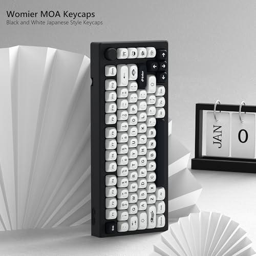 Womier Japanese MOA Keycaps, PBT Keyboard Keycaps for Mechanical Keyboard, Custom Cute White Key caps Dye-Sublimation for 60% 65% 75% 100% Percent Cherry MX - White and Black