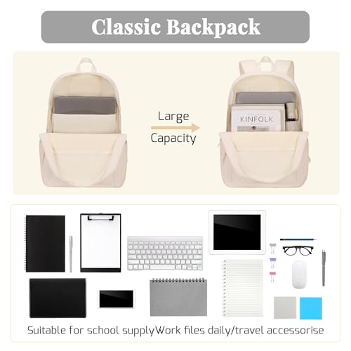 25L Classic Backpack,Durable Lightweight Water-Resistant Pack with Laptop Sleeve Fits 15.6 Inch,Casual Daypack Backpack for College,Beige - Image 4