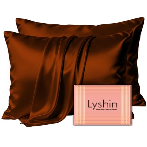 Image of LYSHIN Silk Pillow Cases 2 Pack Queen Size with Zipper, Orange | 19 Momme Mulberry Silk Pillowcase for Skin and Hair, Anti-Acne, Hypoallergenic, Cooling, Beauty Sleep, Gifts for Women