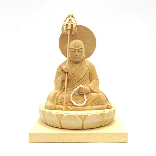 栗田こだわり仏像 【諸天神】 八幡大菩薩2.5寸(総高16cm、幅11cm奥行10.5cm)円光背四角台 桧木製高級木彫り 14956