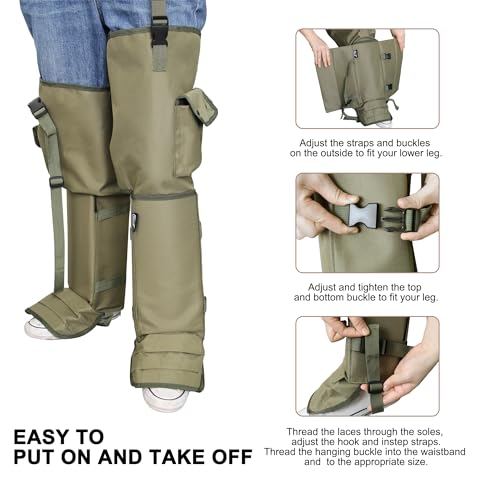 JLDTOP Snake Gaiters, Chaps for Men and Women, Durable Total Protection for Ankle to Thigh, Waterproof Guards, Adjustable Snake Protection for Legs (Green) by JLDTOP - Image 3