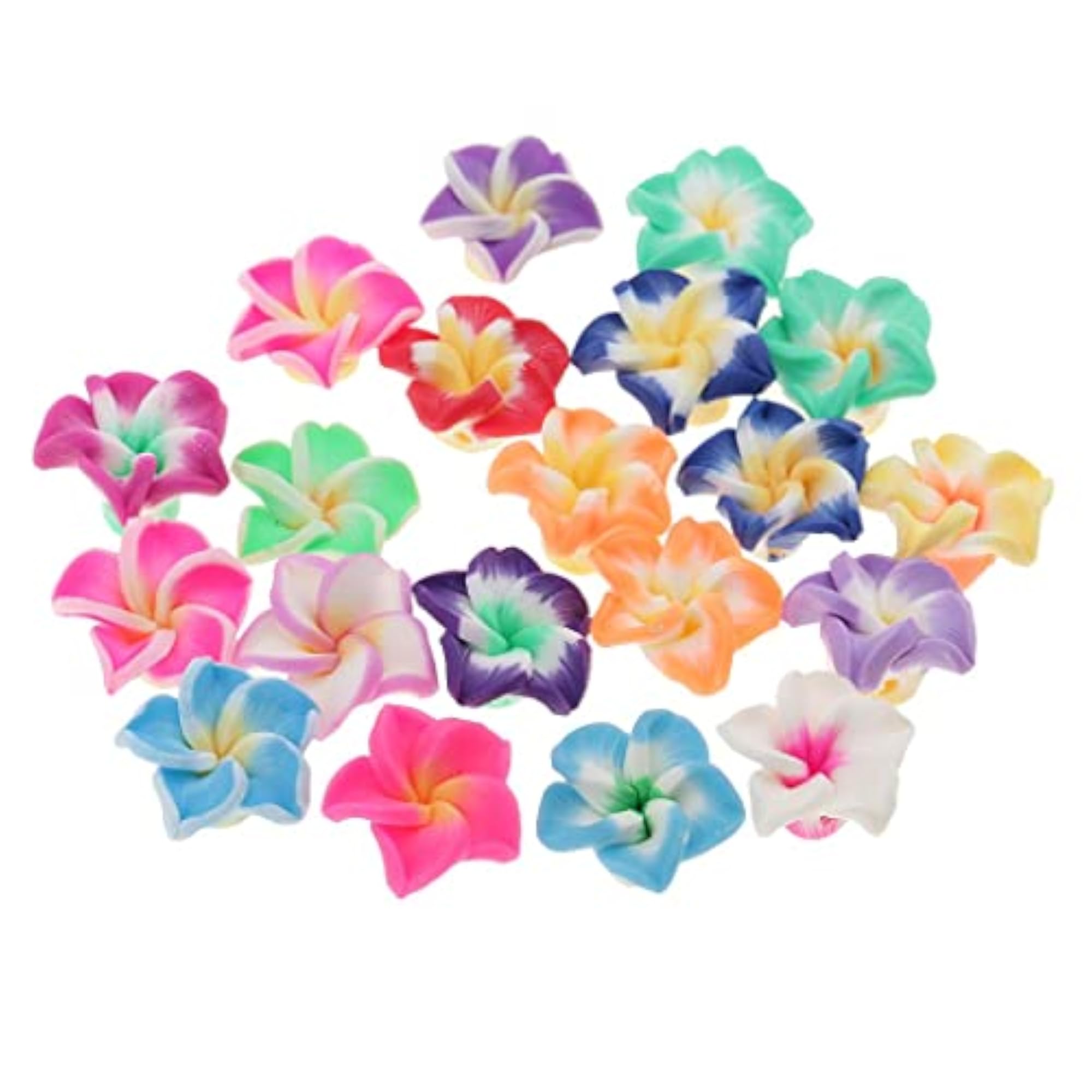 Mixed Color Plumeria Clay Beads for Jewelry Making, 20 Pieces
