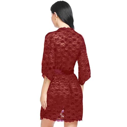 Image of Love Maker Women Sexy Floral Net Lace Tranparent Babydoll Lingerie Night Robe /Nightgown Lingerie for Honeymoon with Bikini Set S-3XL