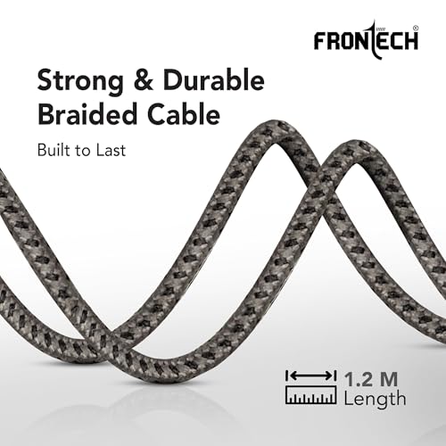 Image of FRONTECH 17W 3-in-1 Multi Fast Charging USB Cable | Type-C, Micro USB & 8 Pin Port | 1.2 Meter Braided Cable | Smart Chip Protection | Grey /Black (FT-1053)