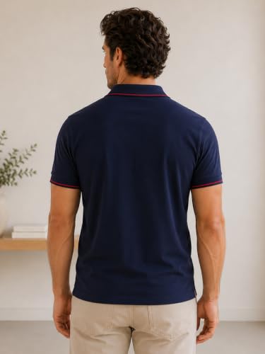 Image of Lux Cozi Men's T-Shirt with Chest Pocket | Polo T-Shirt for Man | Plain Casual Stylish | Half Sleeve| Cotton Blend Collar Polo T-Shirts for Men