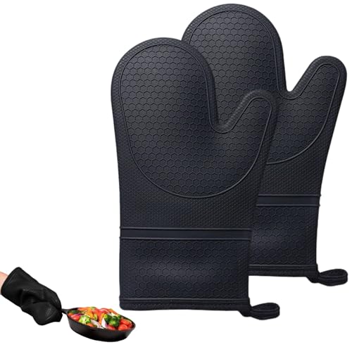 Large BBQ Gloves - Heat Resistant Silicone Oven Mitts (2-Pack), 500°F Non-Slip Waterproof Oven Gloves, Essential BBQ Grill Accessories